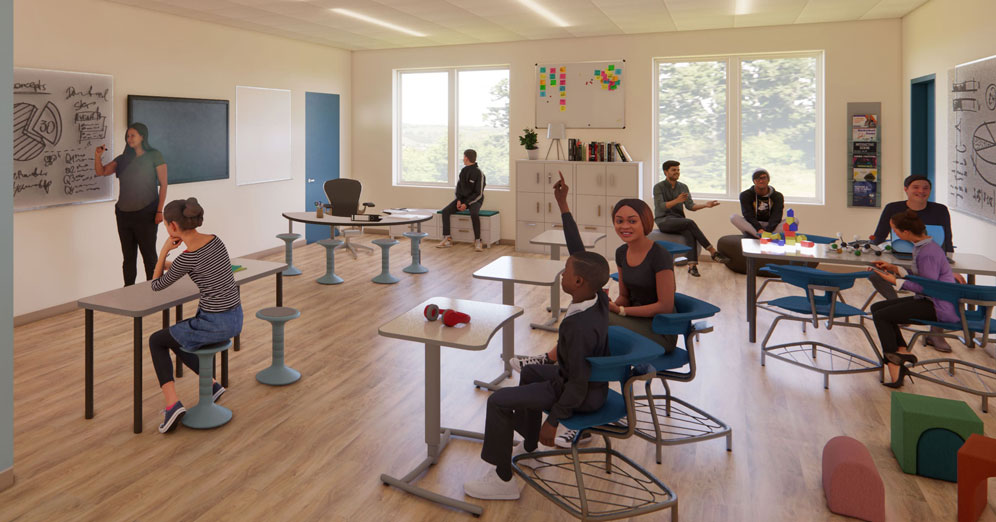 A classroom at Gammon Academy New School with students and teachers.