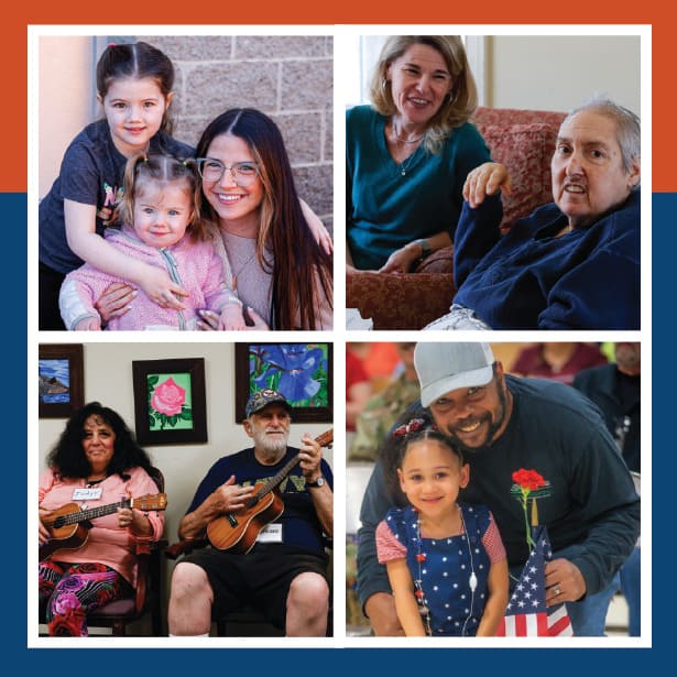 4 title image gallery including photos of children, adults, seniors, and Veterans.