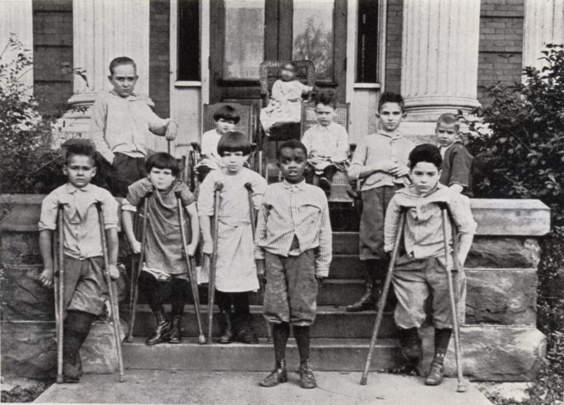 Black and white photo of children from the New Hampshire Society for Crippled Children 