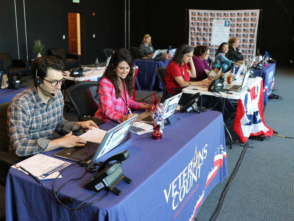 People on the phones at the 2023 Veterans Count Radiothon event.